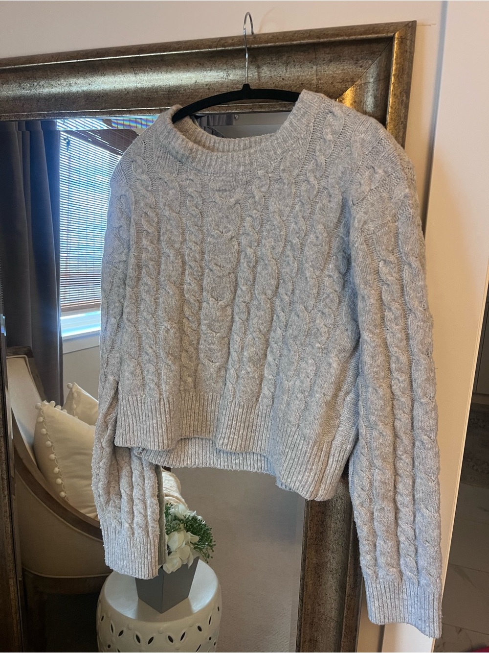 a new day Light Gray Cable-Knit Crewneck Sweater
